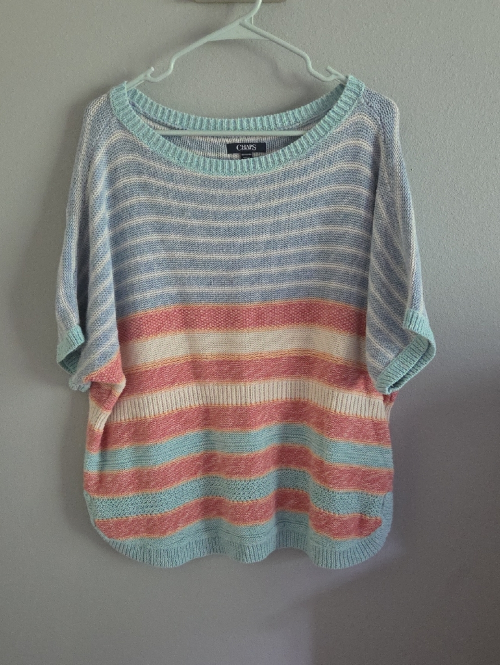 Chaps Striped Lightweight Pastel Sweater - Mint, Coral, Cream, Light Blue